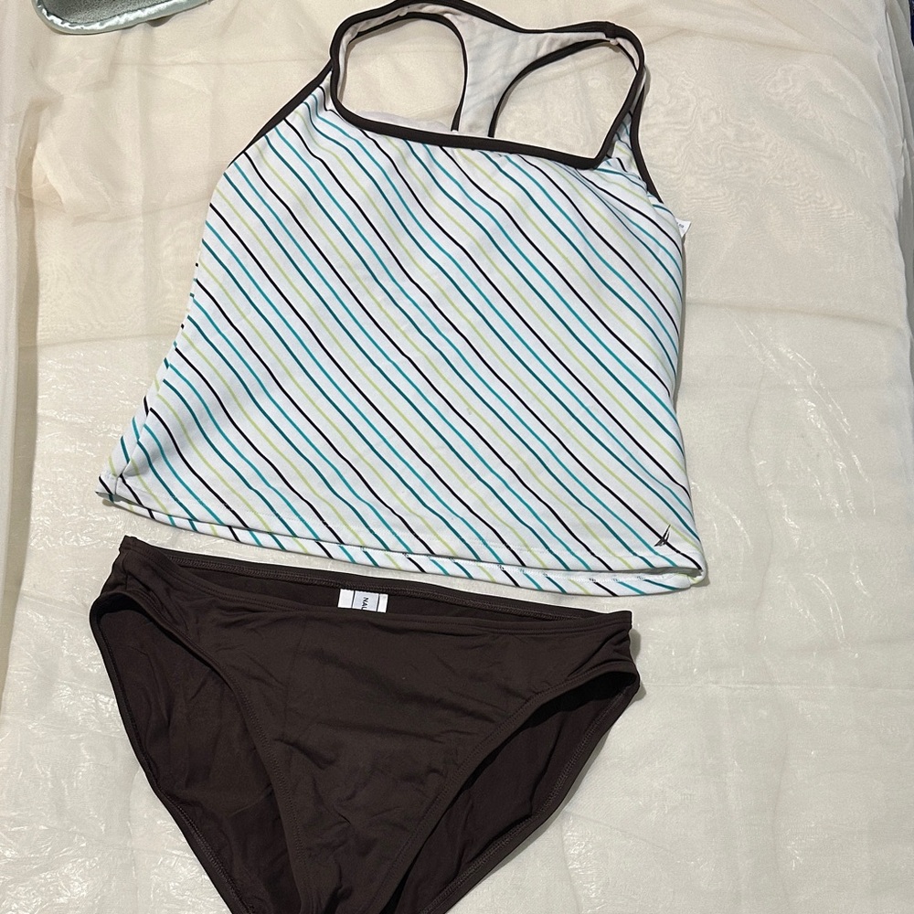 Nautica Striped Tankini Set - Blue, Green and Brown Size 10